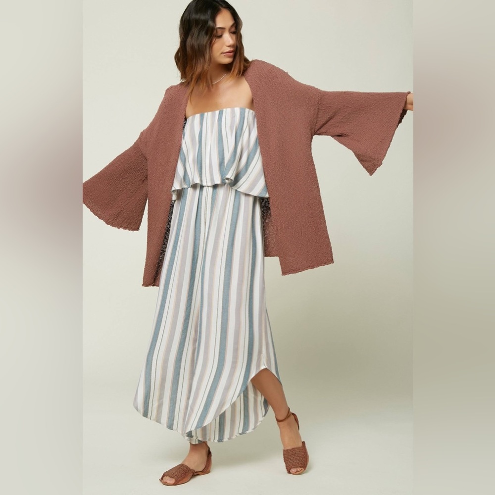 NEW O'Neill Striped Strapless Jumpsuit Flowy Boho Size Medium
